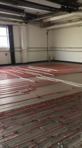Large-scale commercial building with underfloor heating system