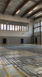 Modern commercial underfloor heating system in retail store