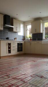 Kitchen underfloor heating installed under stylish tiles