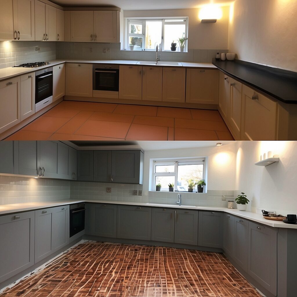 Electric underfloor heating in a spacious kitchen area